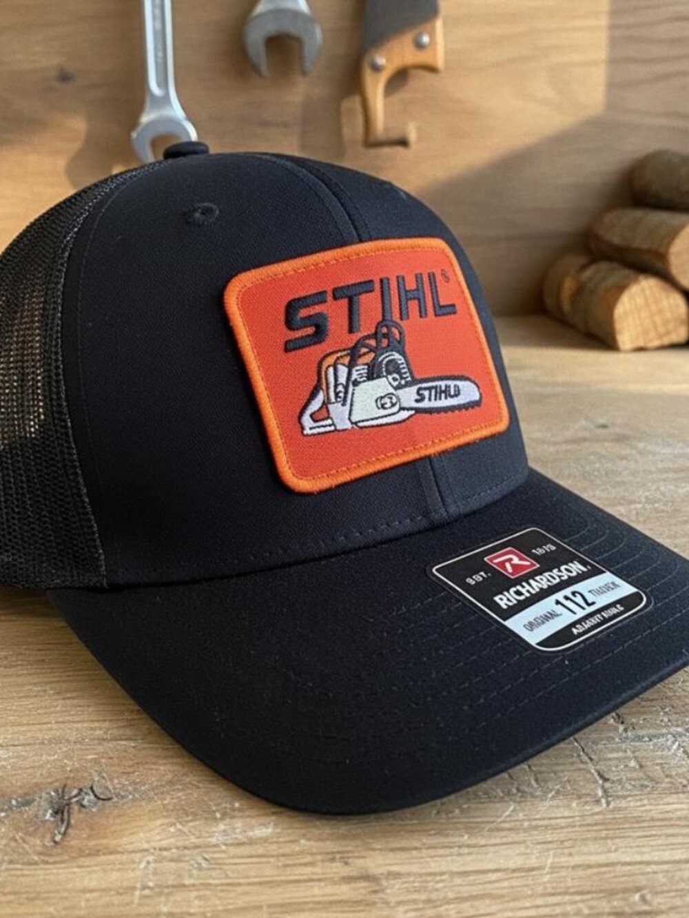 Retro Chainsaw Forestry Patch All Black Richardson 112 Trucker Hat Cap Logging
